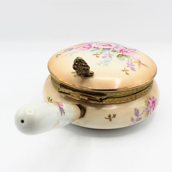 Vintage Lefton Japan Crumb Cather Hinged Lid Brass Accents Floral Rose Design - Picture 4 of 7